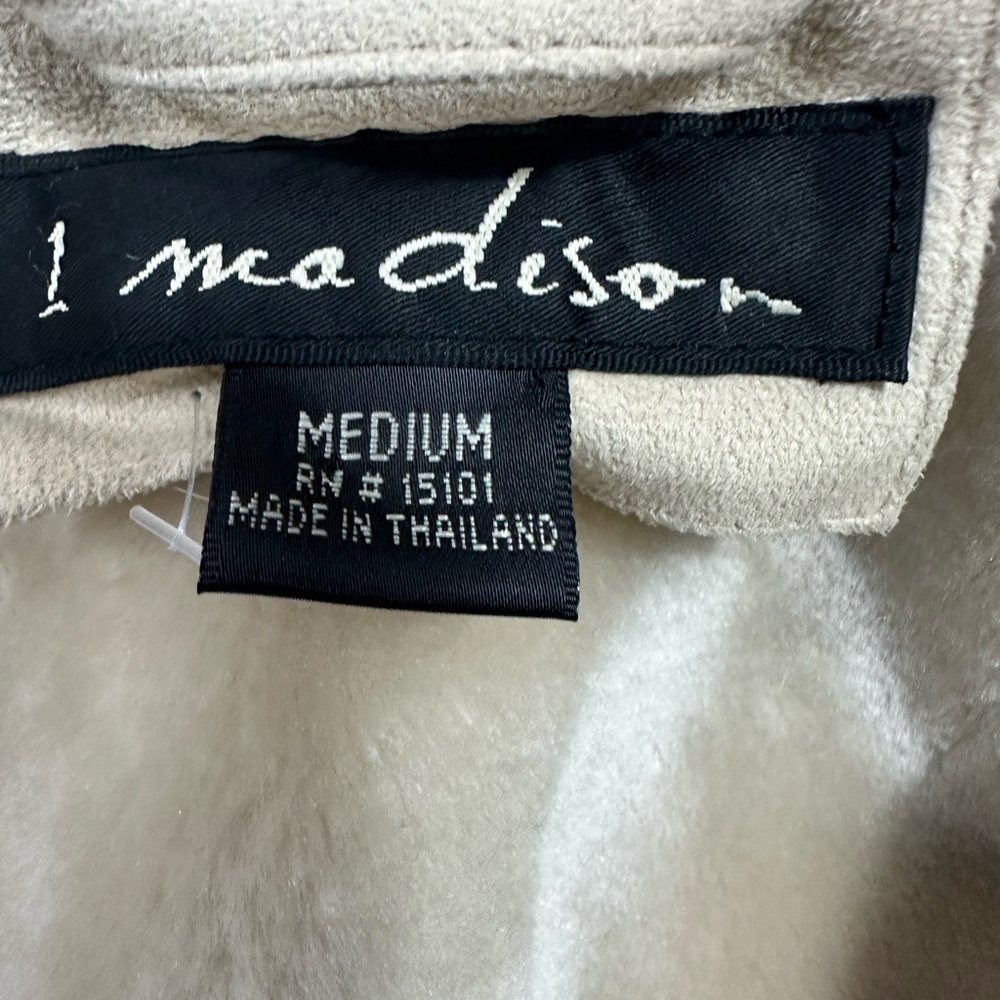 1 Madison Faux Suede Penny Lane Embroidered Hoodie Jacket Coat Fox Tail Fur M - Picture 11 of 13